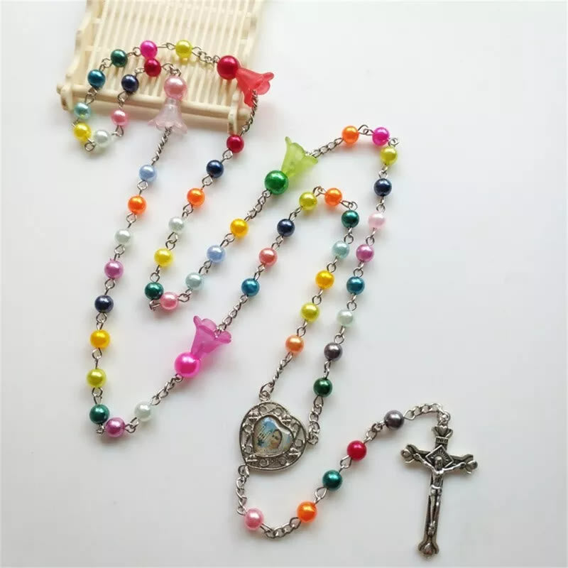Jesus & Mary Colorful Pearl Rosary - Multicolor - image 1