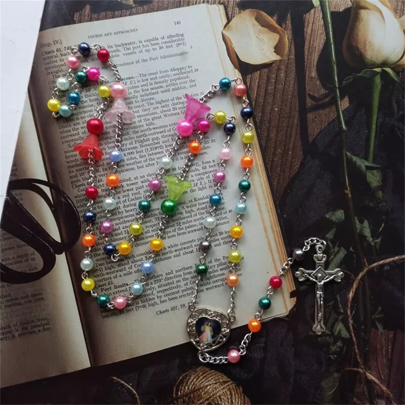 Jesus & Mary Colorful Pearl Rosary - image 2