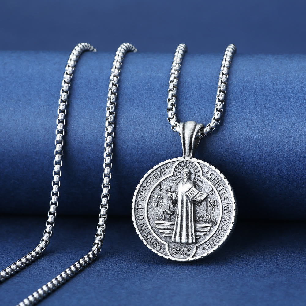 Christianartworkshop Saint Benedict Vintage Catholic Pendant Necklace: Amulet Jewelry for Prayer - St. Benedict - image 1