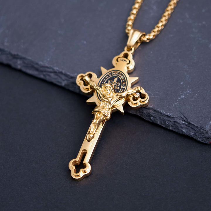 Christianartworkshop St. Benedict Symbol Crucifix Necklace - Golden - 29.52''/80cm - image 4