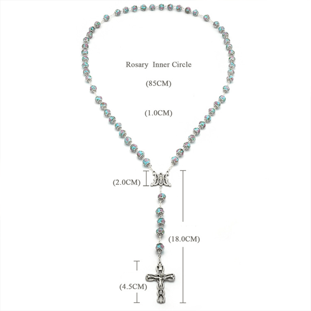 Glazed Crystal Rose Flower Beads Rosary - image 12