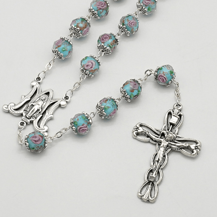 Glazed Crystal Rose Flower Beads Rosary - image 5
