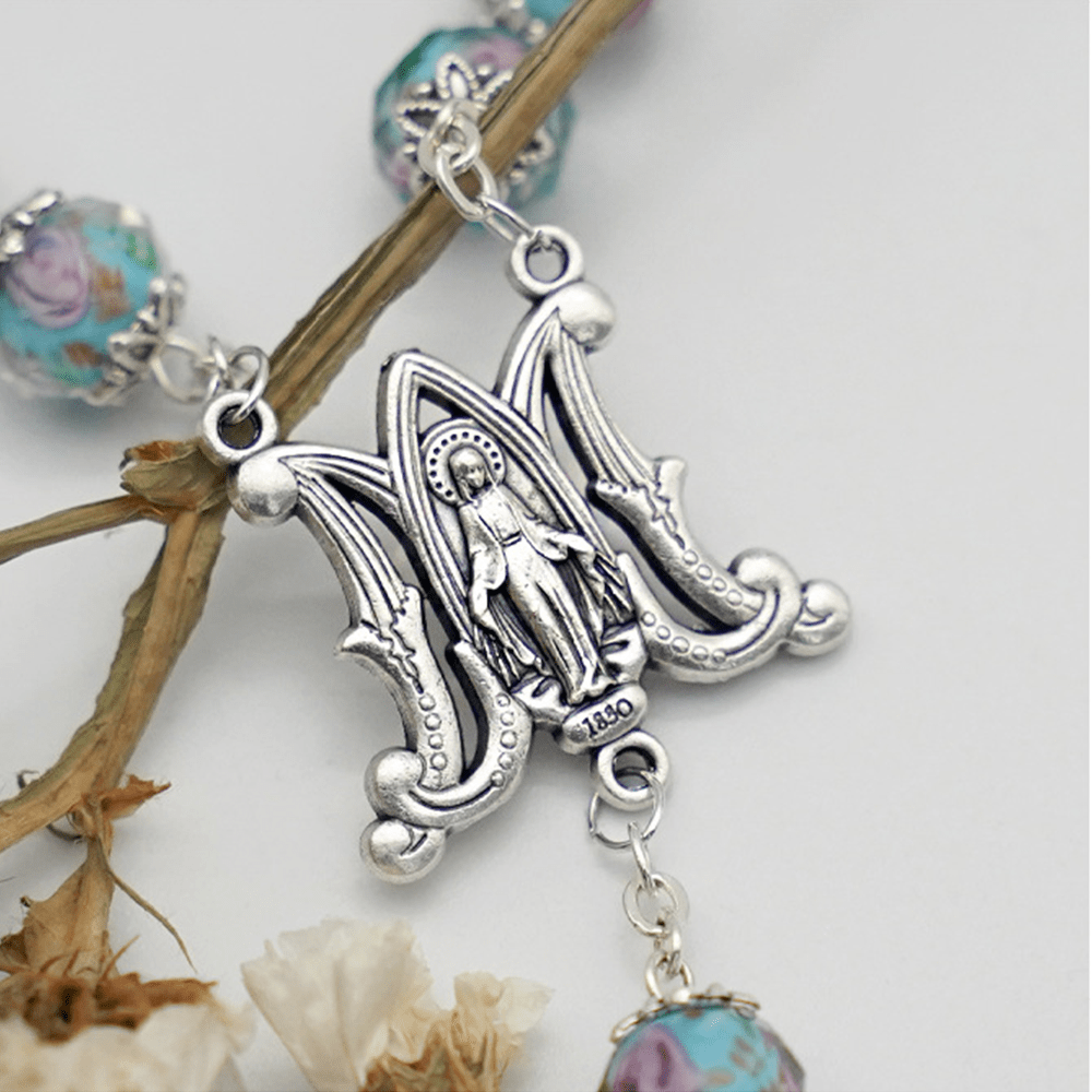 Glazed Crystal Rose Flower Beads Rosary - image 5