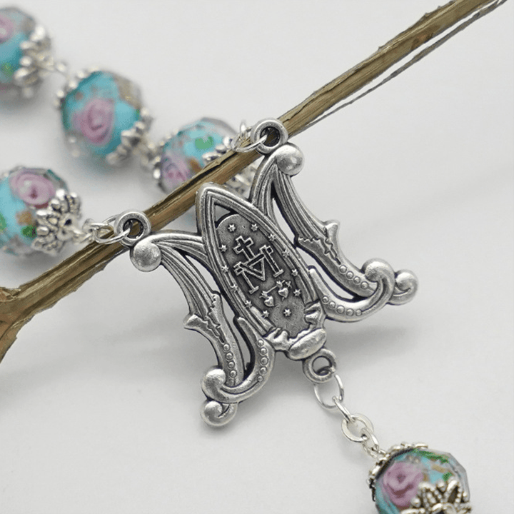 Glazed Crystal Rose Flower Beads Rosary - image 7