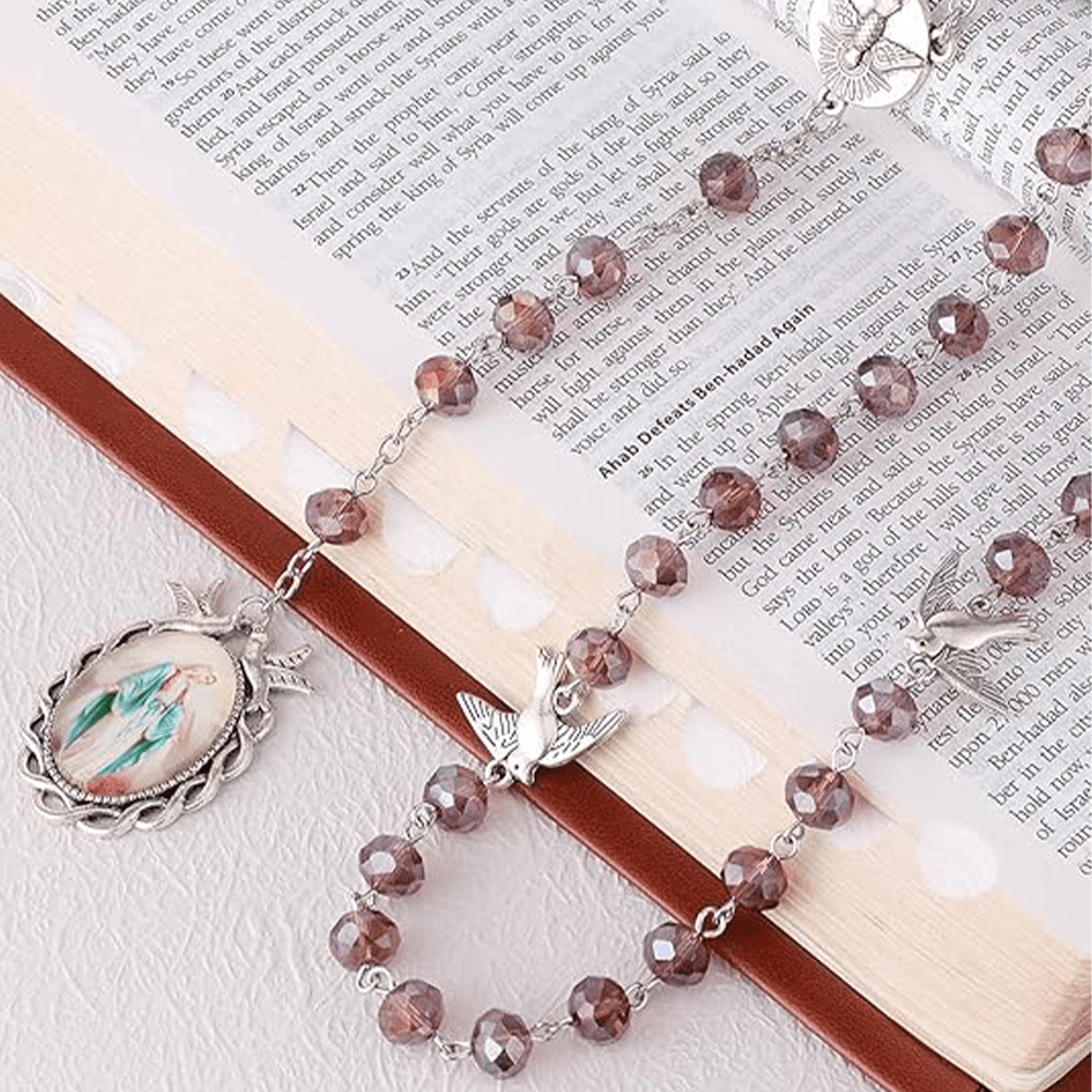 Holy Spirit & Our Lady of Grace of 6*8 mm Polyhedron Purple Crystal Alloy Chain Rosary - image 9
