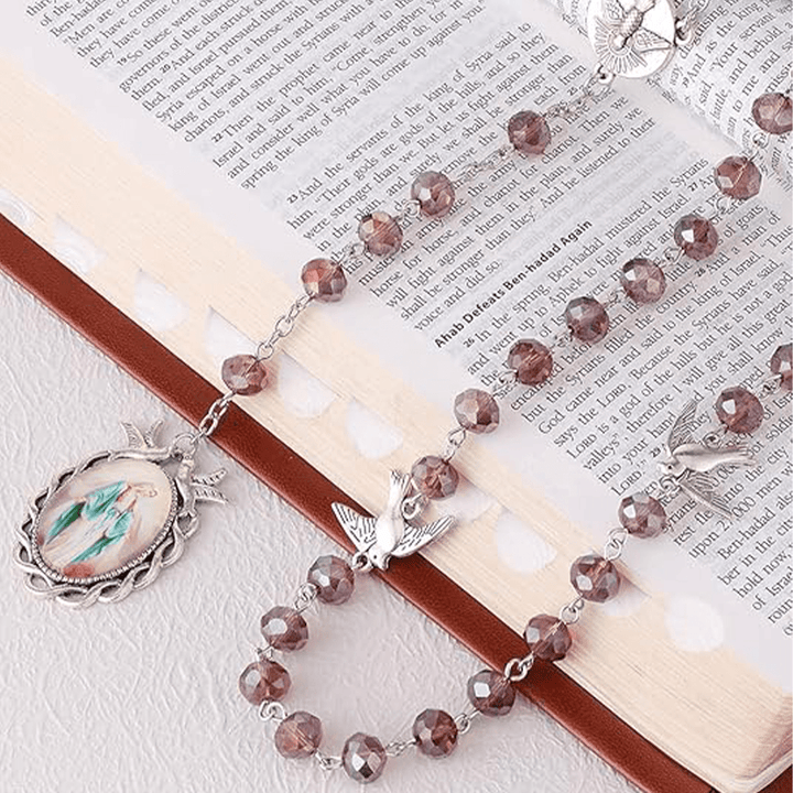 Holy Spirit & Our Lady of Grace of 6*8 mm Polyhedron Purple Crystal Alloy Chain Rosary - image 9