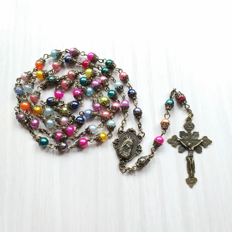 Our Lady of Fátima & Crucifix of 6 mm Round Multicolor Acrylic Alloy Chain Rosary - image 7