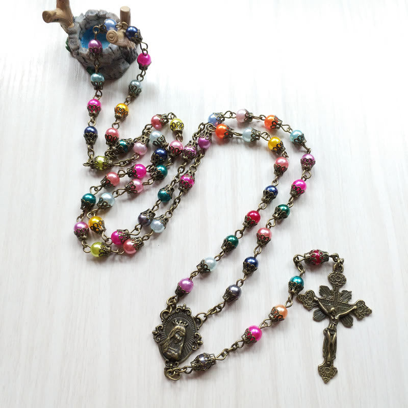 Our Lady of Fátima & Crucifix of 6 mm Round Multicolor Acrylic Alloy Chain Rosary - image 3
