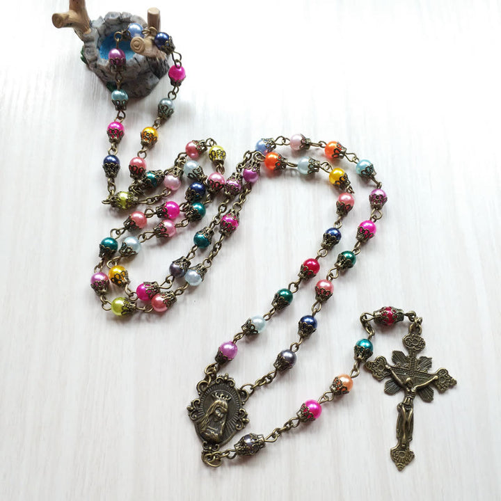 Our Lady of Fátima & Crucifix of 6 mm Round Multicolor Acrylic Alloy Chain Rosary - image 3