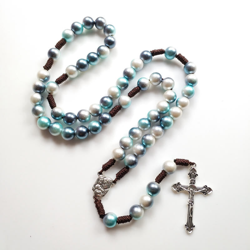Holy Family & Crucifix of 10 mm Round Multicolor Acrylic Nylon Cord Rosary  - image 2