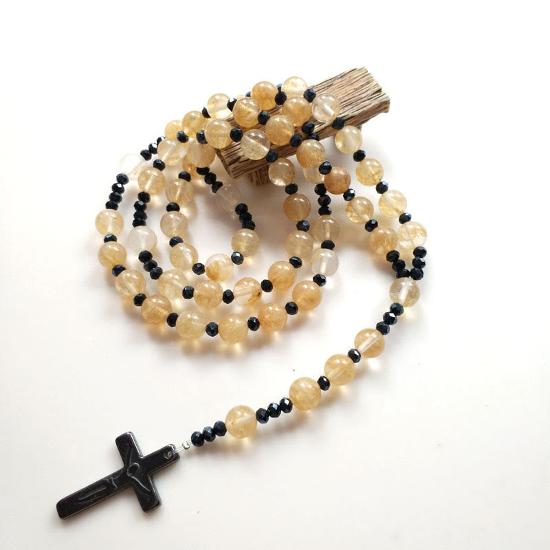 Christianartworkshop Crucifix 4.8 mm Round Gold Gem Nylon Cord Rosary - image 2