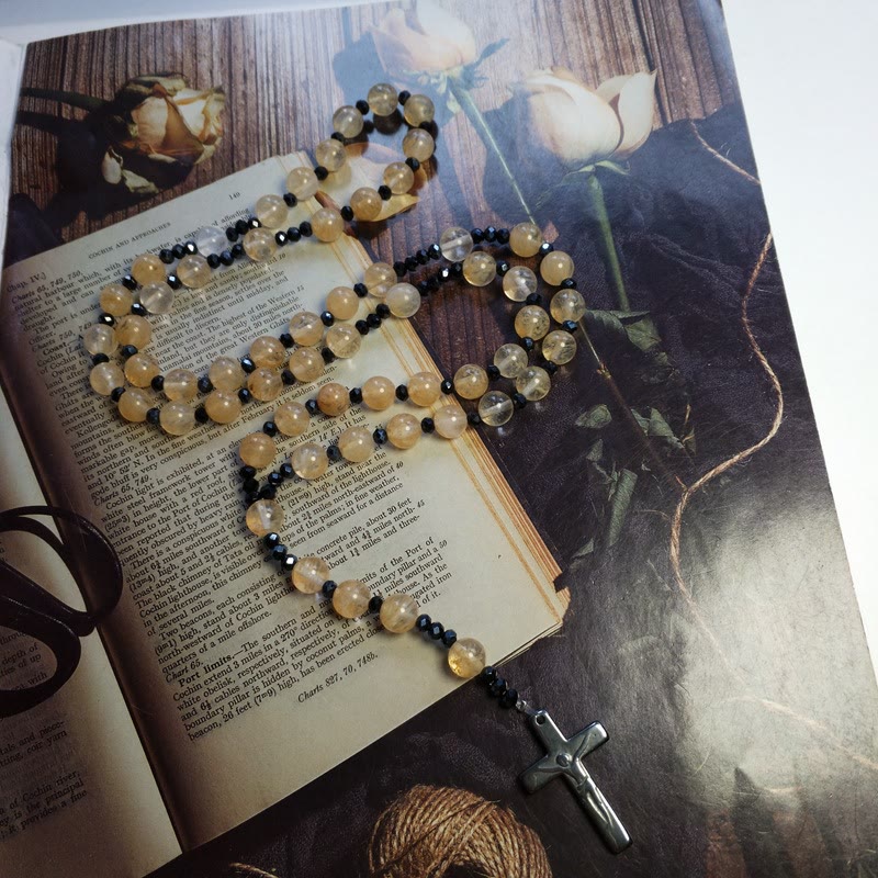 Christianartworkshop Crucifix 4.8 mm Round Gold Gem Nylon Cord Rosary - 🔥3 PCS - image 1