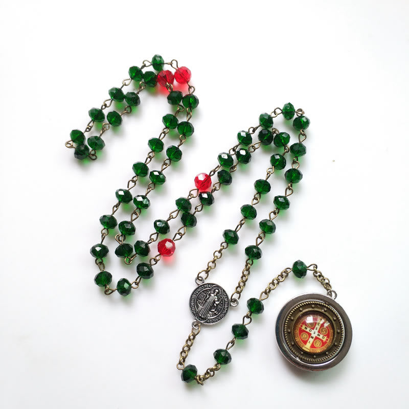 St. Benedict Medal of 6*8 mm Polyhedron Green Crystal Alloy Chain Rosary - 🔥3 PCS - image 1