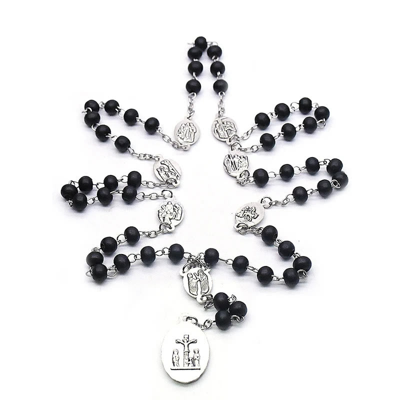 Our Lady of Sorrows of 6 mm Round Black Acrylic Alloy Chain 7 Sorrows Rosary - image 2