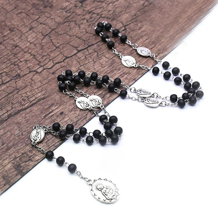 Our Lady of Sorrows of 6 mm Round Black Acrylic Alloy Chain 7 Sorrows Rosary - image 4