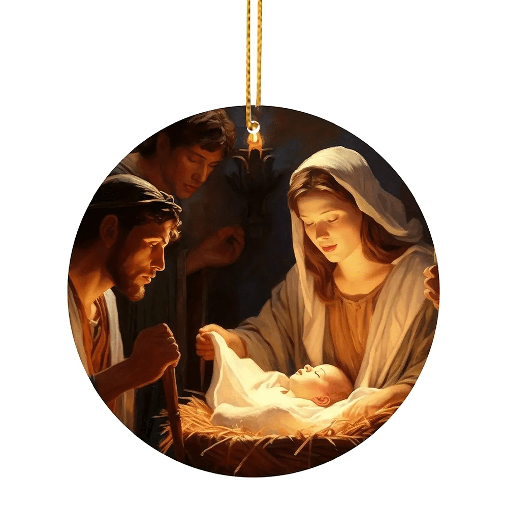 Christianartworkshop 3 Realistic Oil Painting Style Nativity Blessing Ornaments - image 6