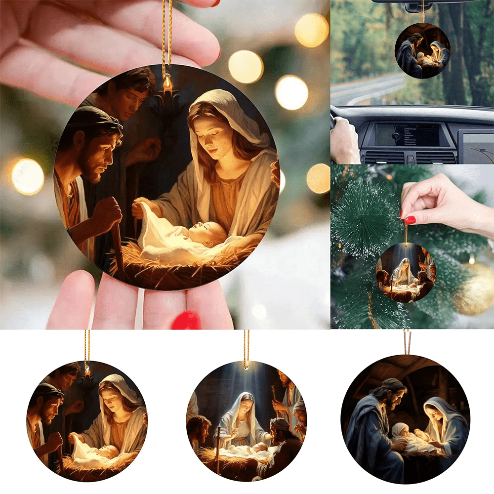 Christianartworkshop 3 Realistic Oil Painting Style Nativity Blessing Ornaments - image 1