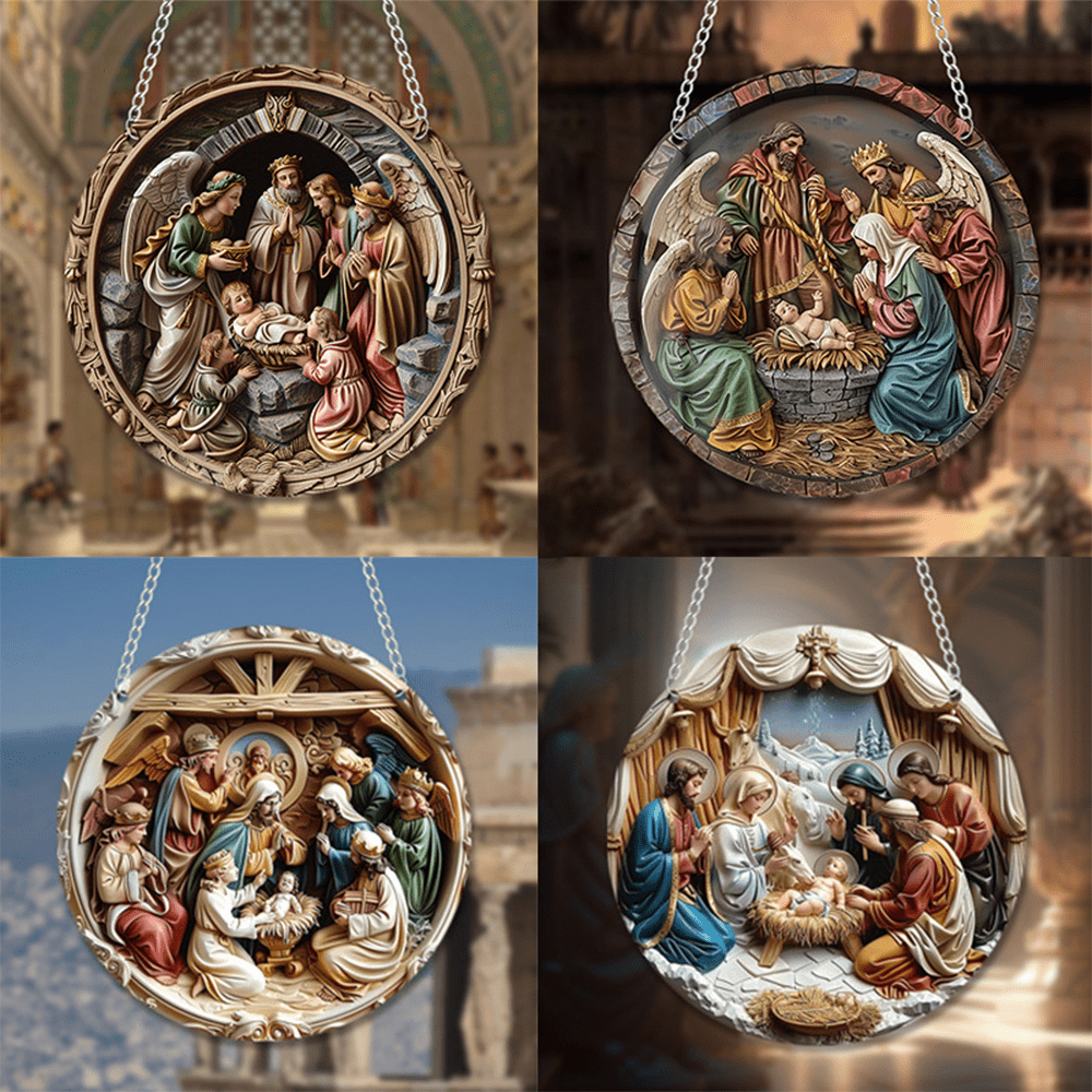 Christianartworkshop 4 Realistic Colored Sculpture Styles Christmas Nativity Hanging Ornaments - Style 1 - image 0