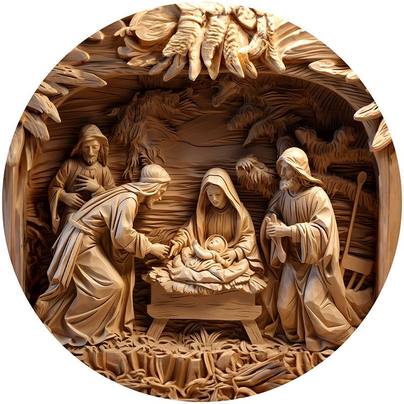 Christianartworkshop Brown Series 8 Styles Christ Nativity Festive Decor Hanging Ornaments B - Nativity Scene - image 0