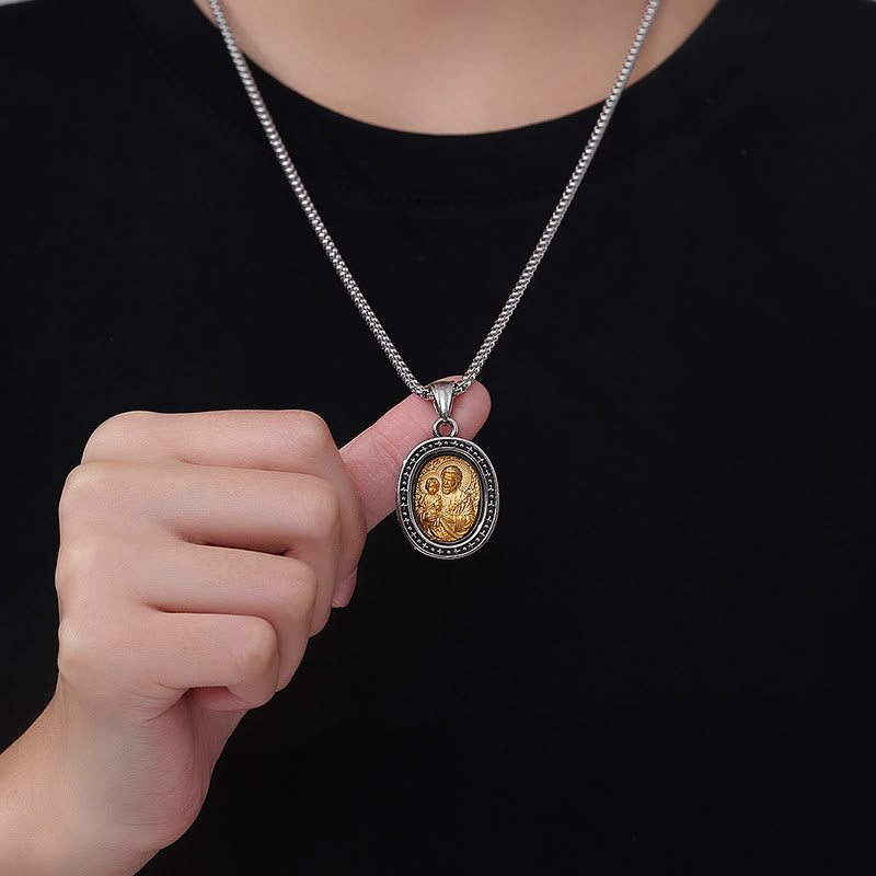 Golden Christ Saint Medal Pendant Titanium Necklace - image 3