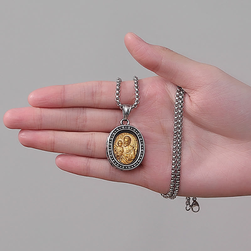 Golden Christ Saint Medal Pendant Titanium Necklace - image 4