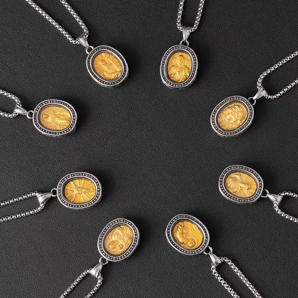 Golden Christ Saint Medal Pendant Titanium Necklace - image 2