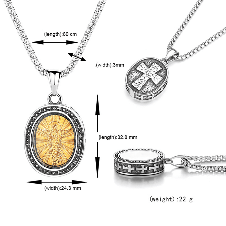 Golden Christ Saint Medal Pendant Titanium Necklace - image 13