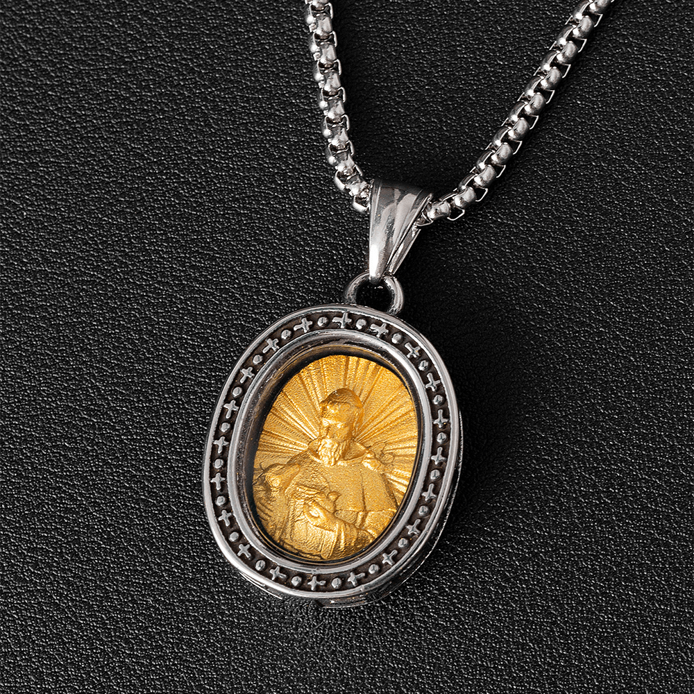 Golden Christ Saint Medal Pendant Titanium Necklace - St. Francis - image 12