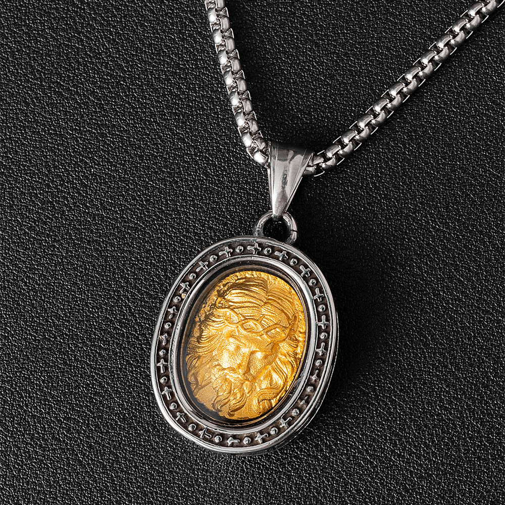 Golden Christ Saint Medal Pendant Titanium Necklace - Crown of Thorns - image 8