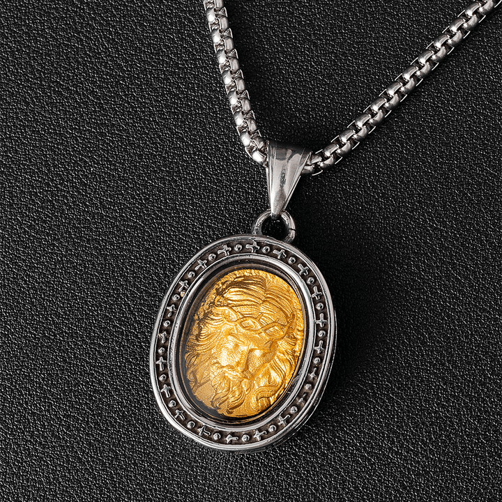 Golden Christ Saint Medal Pendant Titanium Necklace - Crown of Thorns - image 8