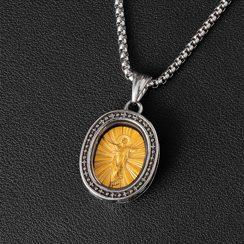 Golden Christ Saint Medal Pendant Titanium Necklace - Ascension - image 7