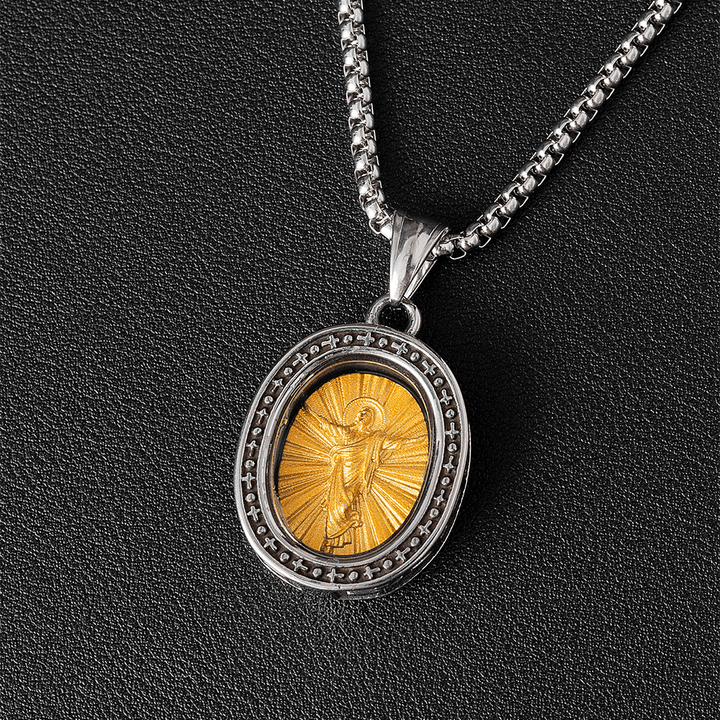 Golden Christ Saint Medal Pendant Titanium Necklace - Ascension - image 7