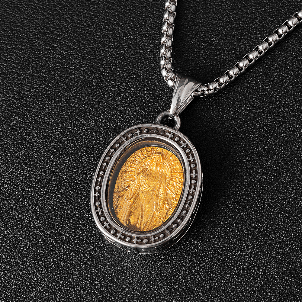 Golden Christ Saint Medal Pendant Titanium Necklace - Miraculous Medal - image 1