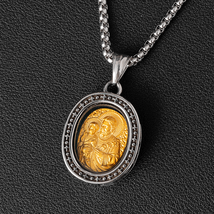 Golden Christ Saint Medal Pendant Titanium Necklace - St. Anthony - image 10