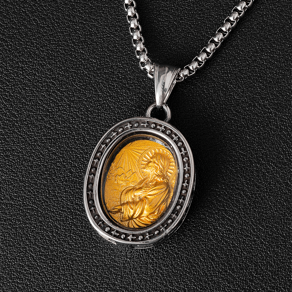 Golden Christ Saint Medal Pendant Titanium Necklace - Resurrection - image 11