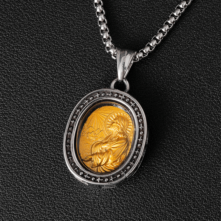 Golden Christ Saint Medal Pendant Titanium Necklace - Resurrection - image 11