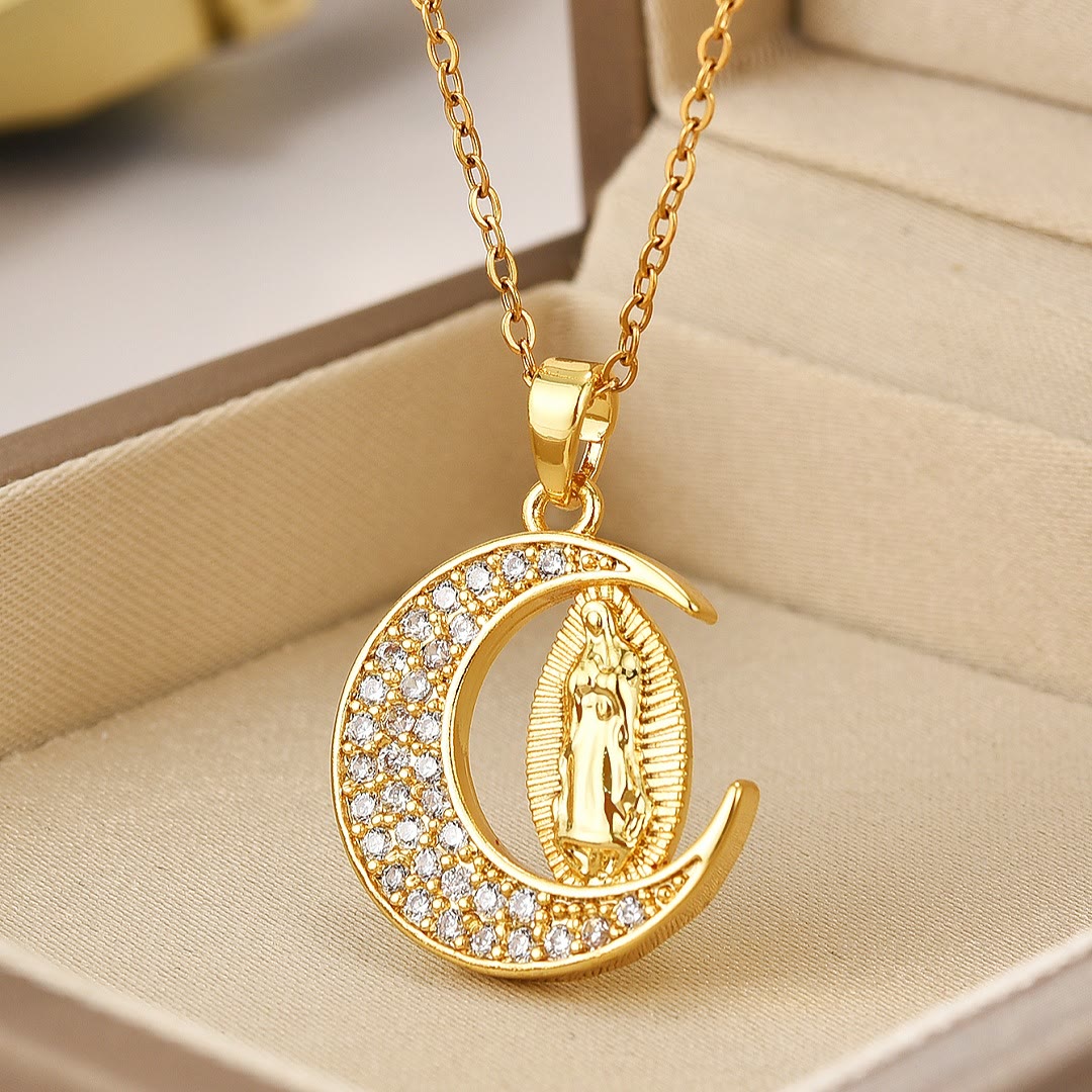 Crescent Moon Our Lady of Guadalupe Maria Golden Necklace - 🔥3 PCS - image 0