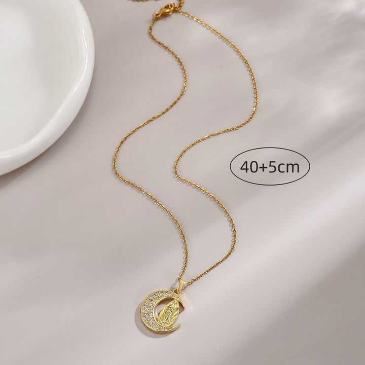 Crescent Moon Our Lady of Guadalupe Maria Golden Necklace - image 4