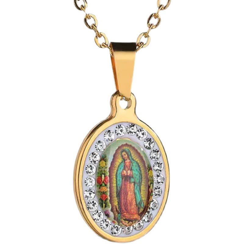 Our Lady of Guadalupe Snake Bone Chain Colorful Necklace - image 5