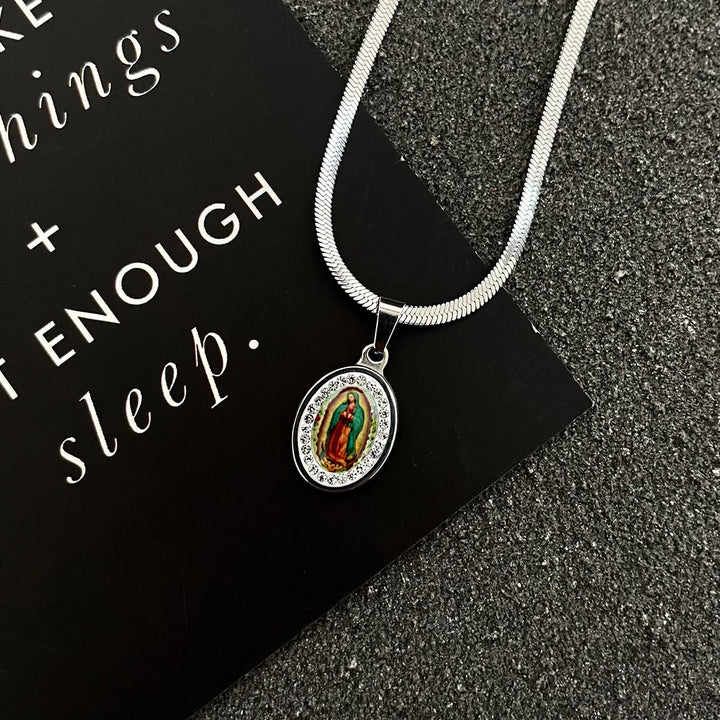 Our Lady of Guadalupe Snake Bone Chain Colorful Necklace - Silver - image 2