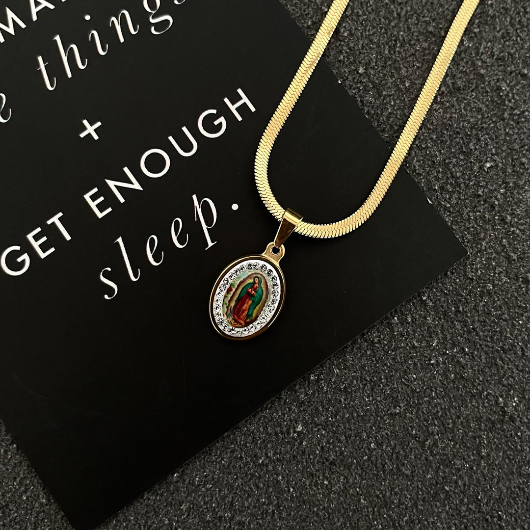Our Lady of Guadalupe Snake Bone Chain Colorful Necklace - Golden - image 0