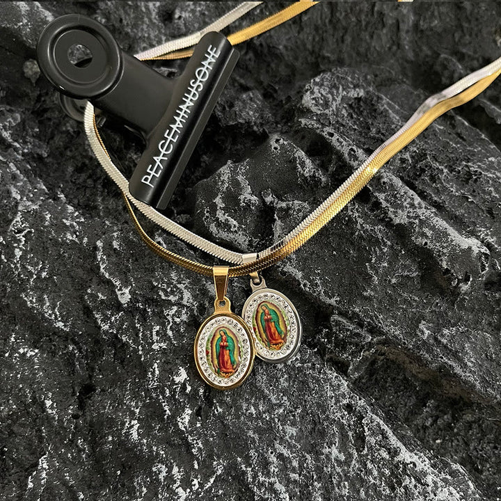 Our Lady of Guadalupe Snake Bone Chain Colorful Necklace - image 1