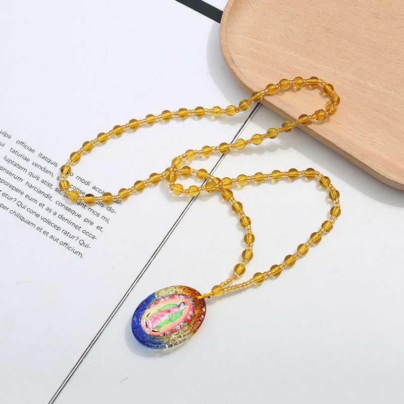 Colorful Liuli Glass Christian Virgin Mary Necklace - Our Lady of Guadalupe - image 1