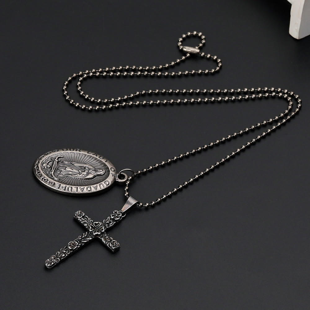 Our Lady of Guadalupe & Cross Exquisite Retro Titanium Necklace - image 3