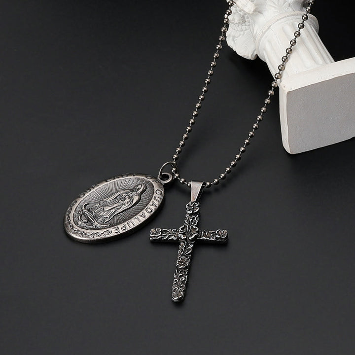 Our Lady of Guadalupe & Cross Exquisite Retro Titanium Necklace - Silver - image 1