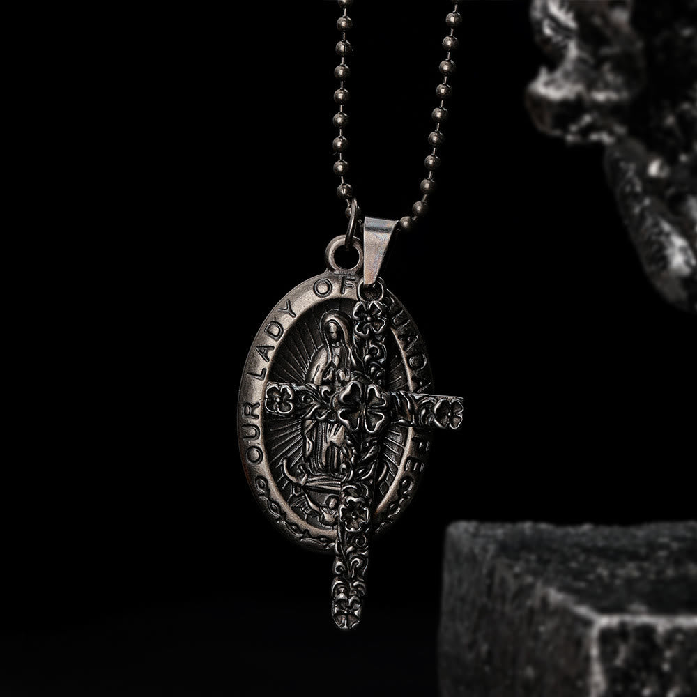 Our Lady of Guadalupe & Cross Exquisite Retro Titanium Necklace - image 2