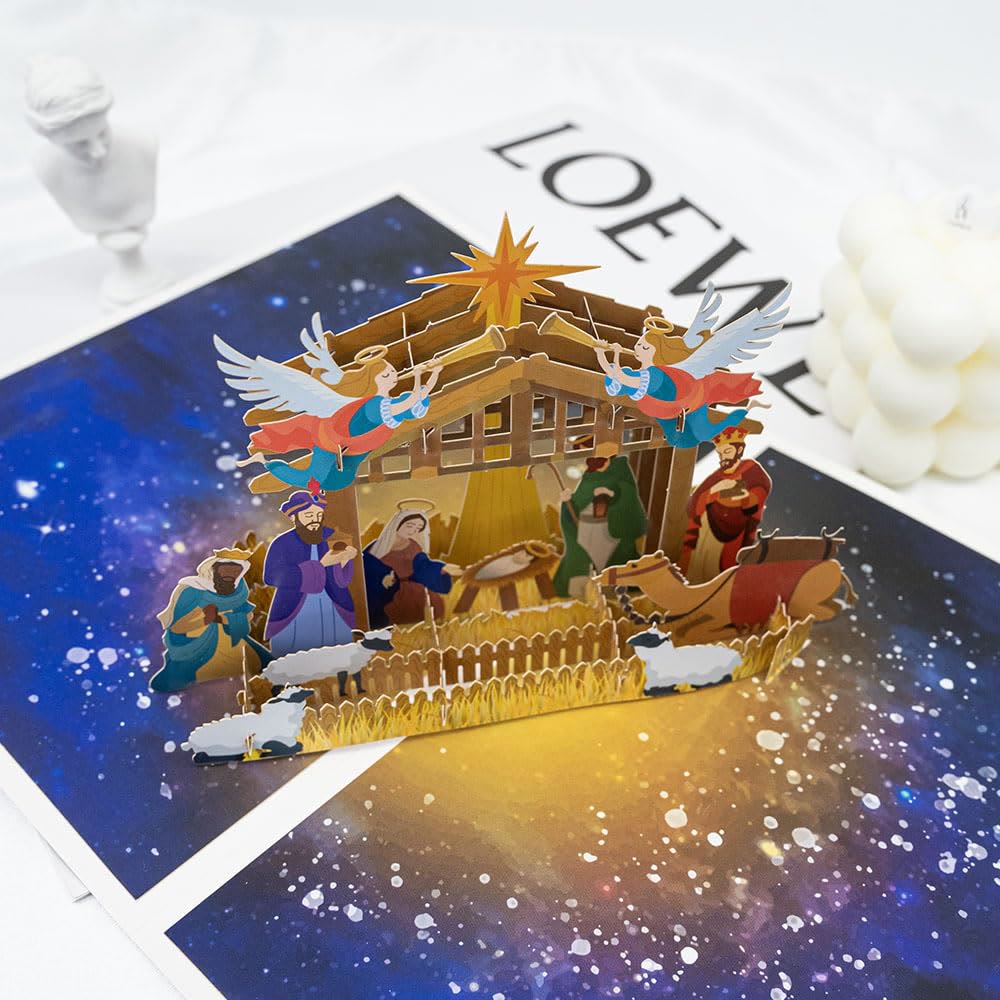Christianartworkshop Holy Night Nativity 3d Paper Blessing Message Greeting Card - Nativity - image 1