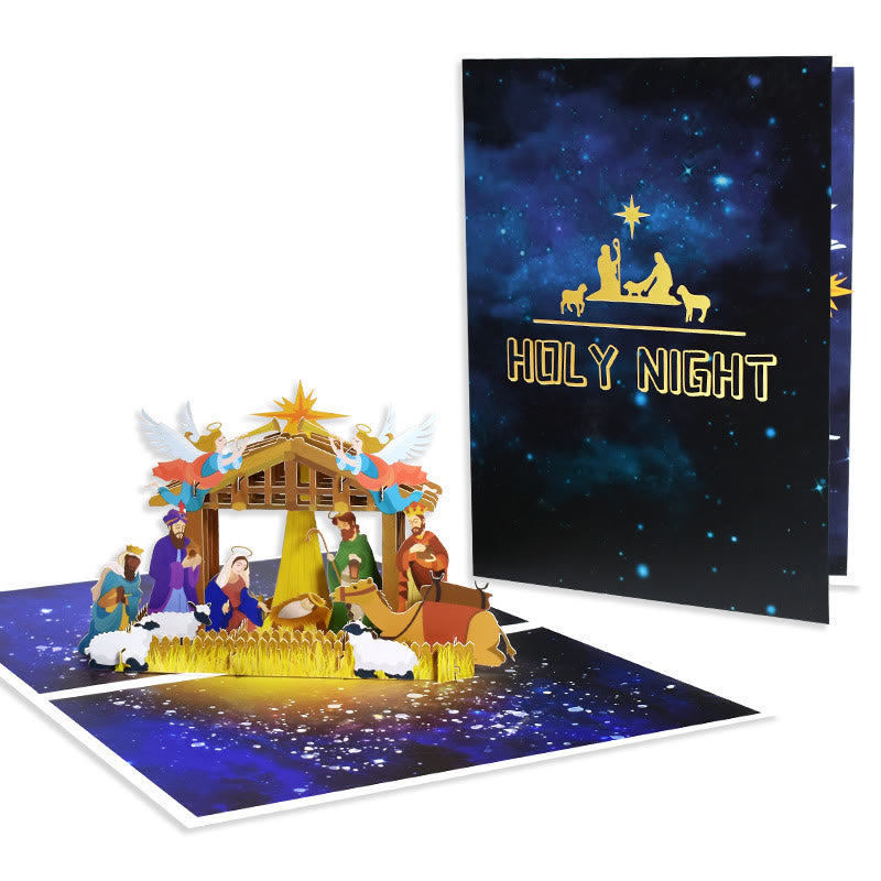 Christianartworkshop Holy Night Nativity 3d Paper Blessing Message Greeting Card - image 2