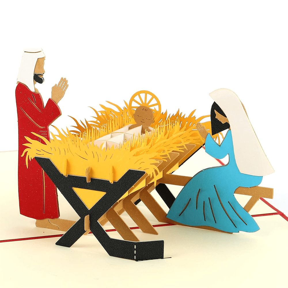 Christianartworkshop Nativity 3d Paper Red Blessing Message Greeting Card - image 2