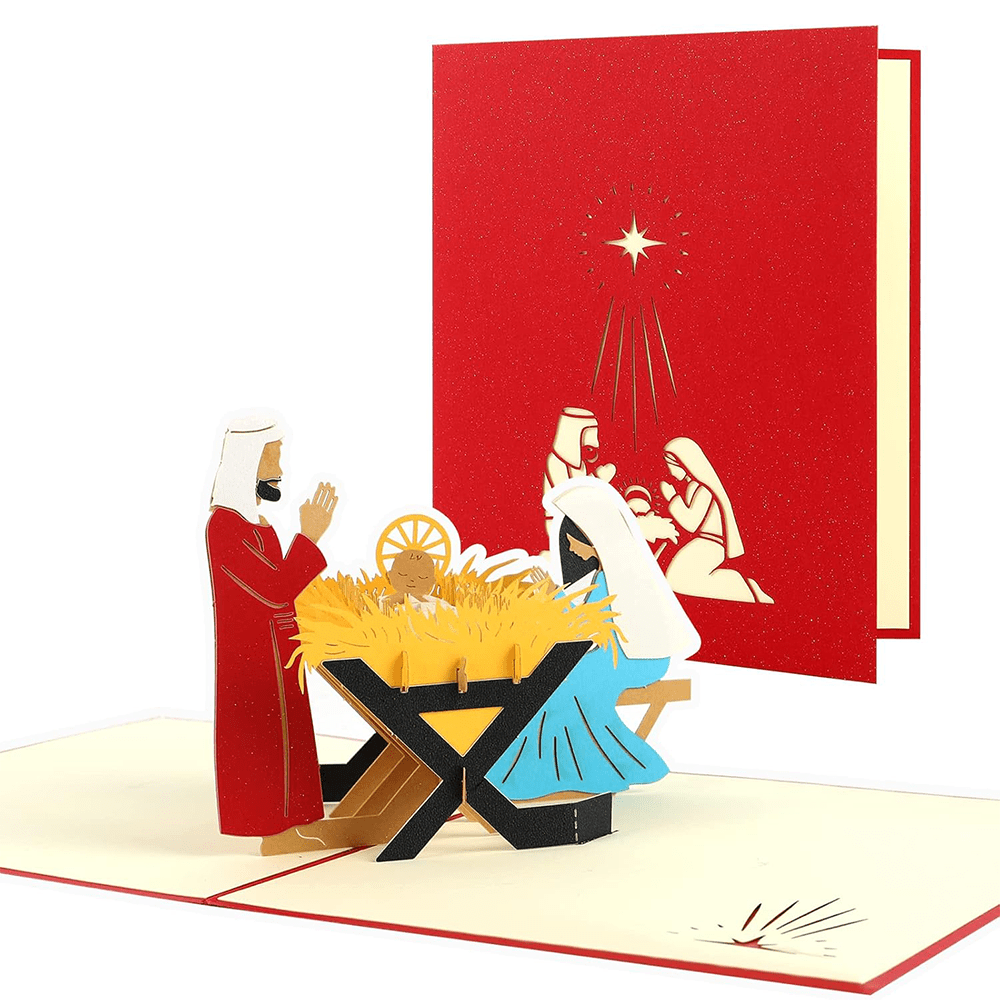 Christianartworkshop Nativity 3d Paper Red Blessing Message Greeting Card - Red - image 1